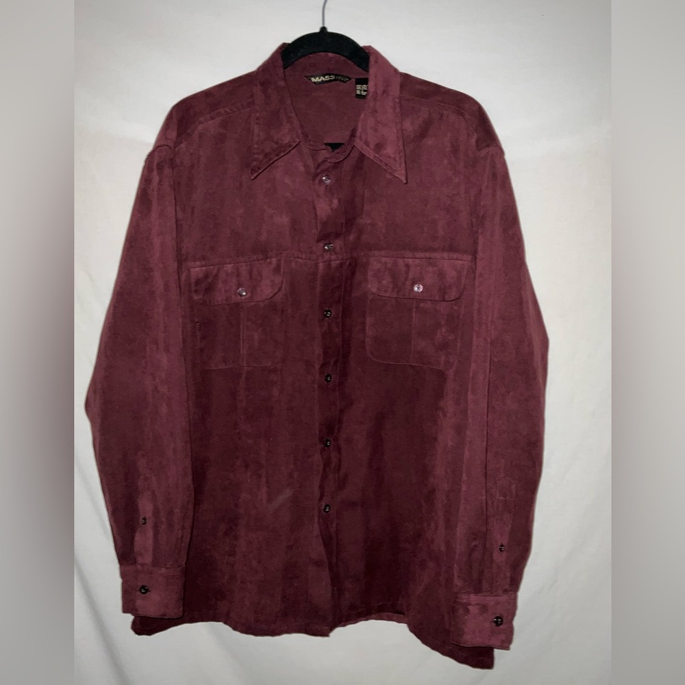 Massini Burgundy Velvet-Style Button-Up Shirt - Size Large‎